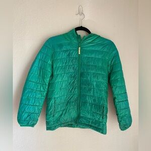 Primary Lighweight Puffer Jacket Green Bean Size 12